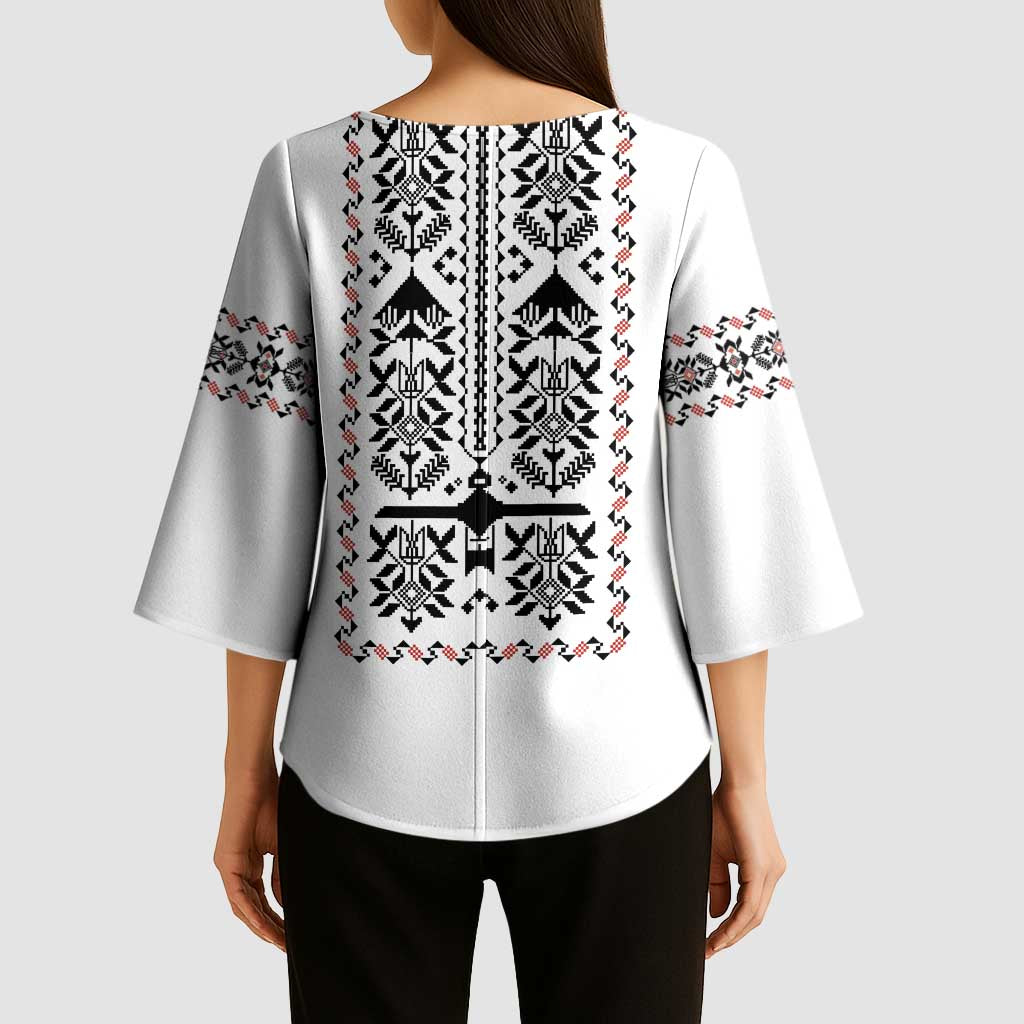 Ukraine Military Vyshyvanka Pattern Kimono Sleeve Blouse Ukrainian Heritage White Tactical Style - Wonder Print Shop