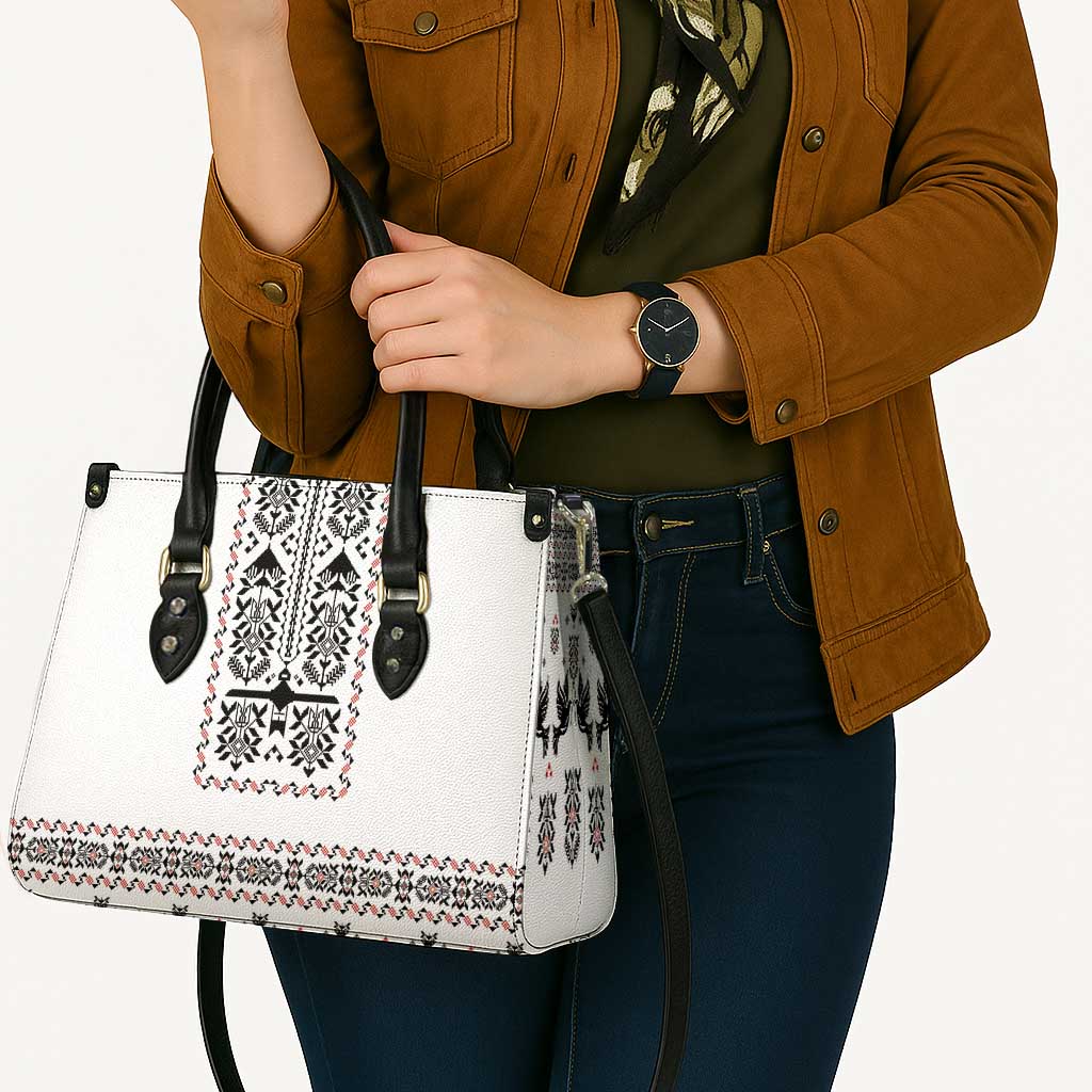 Ukraine Military Vyshyvanka Pattern Leather Bag Ukrainian Heritage White Tactical Style - Wonder Print Shop