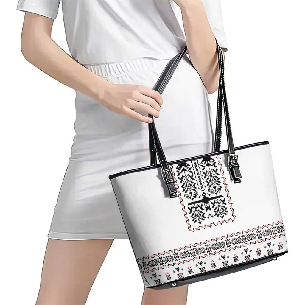 Ukraine Military Vyshyvanka Pattern Leather Tote Bag Ukrainian Heritage White Tactical Style - Wonder Print Shop