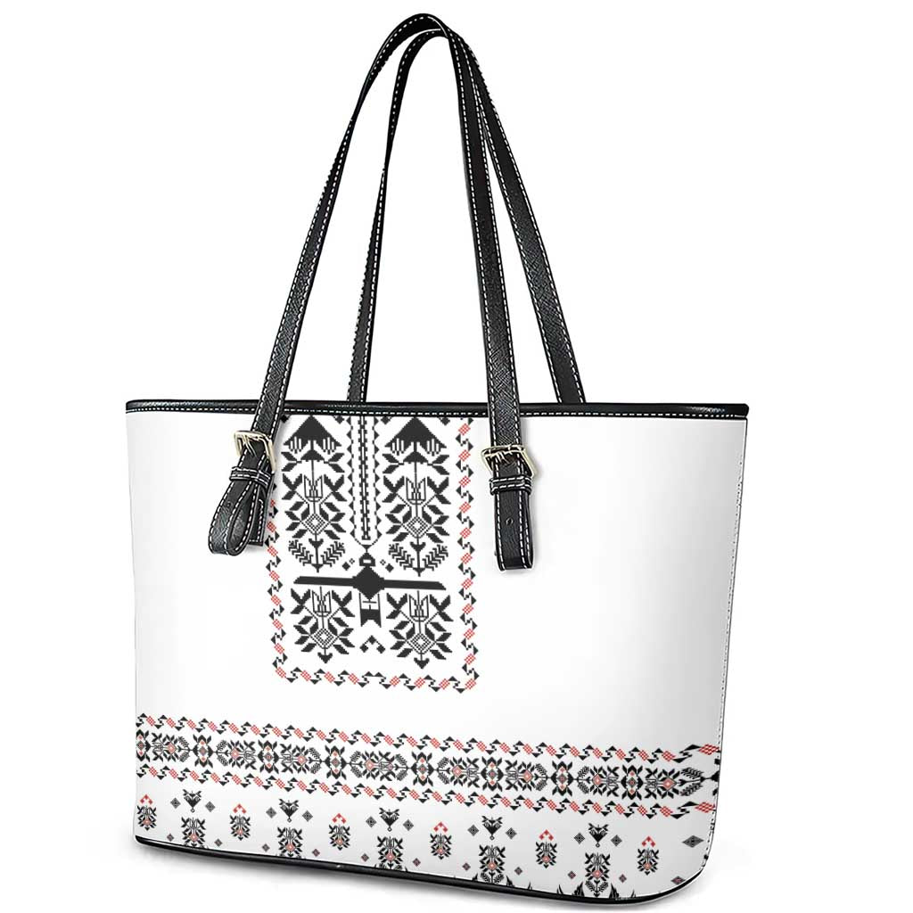 Ukraine Military Vyshyvanka Pattern Leather Tote Bag Ukrainian Heritage White Tactical Style - Wonder Print Shop