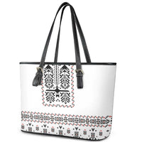 Ukraine Military Vyshyvanka Pattern Leather Tote Bag Ukrainian Heritage White Tactical Style - Wonder Print Shop
