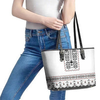 Ukraine Military Vyshyvanka Pattern Leather Tote Bag Ukrainian Heritage White Tactical Style - Wonder Print Shop