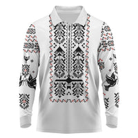 Ukraine Military Vyshyvanka Pattern Long Sleeve Polo Shirt Ukrainian Heritage White Tactical Style - Wonder Print Shop