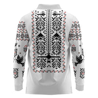 Ukraine Military Vyshyvanka Pattern Long Sleeve Polo Shirt Ukrainian Heritage White Tactical Style - Wonder Print Shop