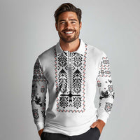 Ukraine Military Vyshyvanka Pattern Long Sleeve Polo Shirt Ukrainian Heritage White Tactical Style - Wonder Print Shop