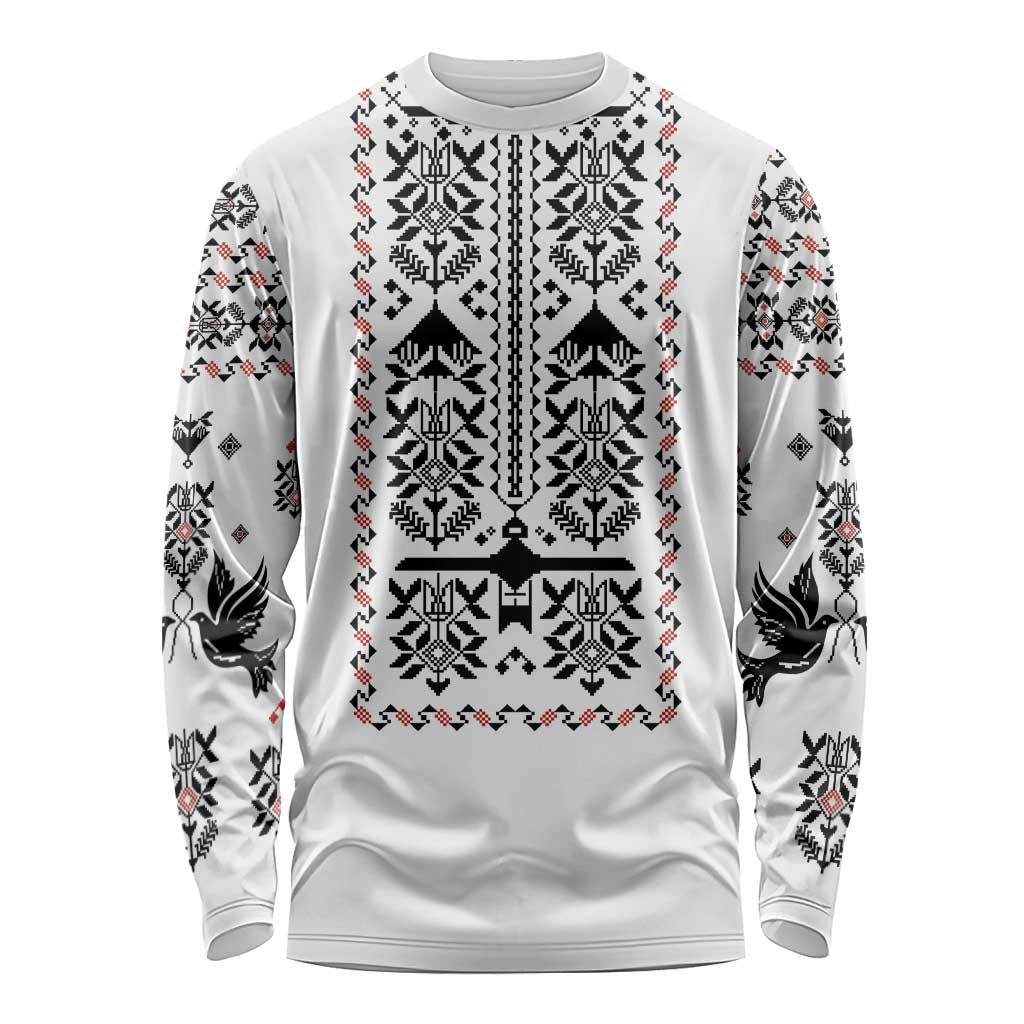Ukraine Military Vyshyvanka Pattern Long Sleeve Shirt Ukrainian Heritage White Tactical Style - Wonder Print Shop