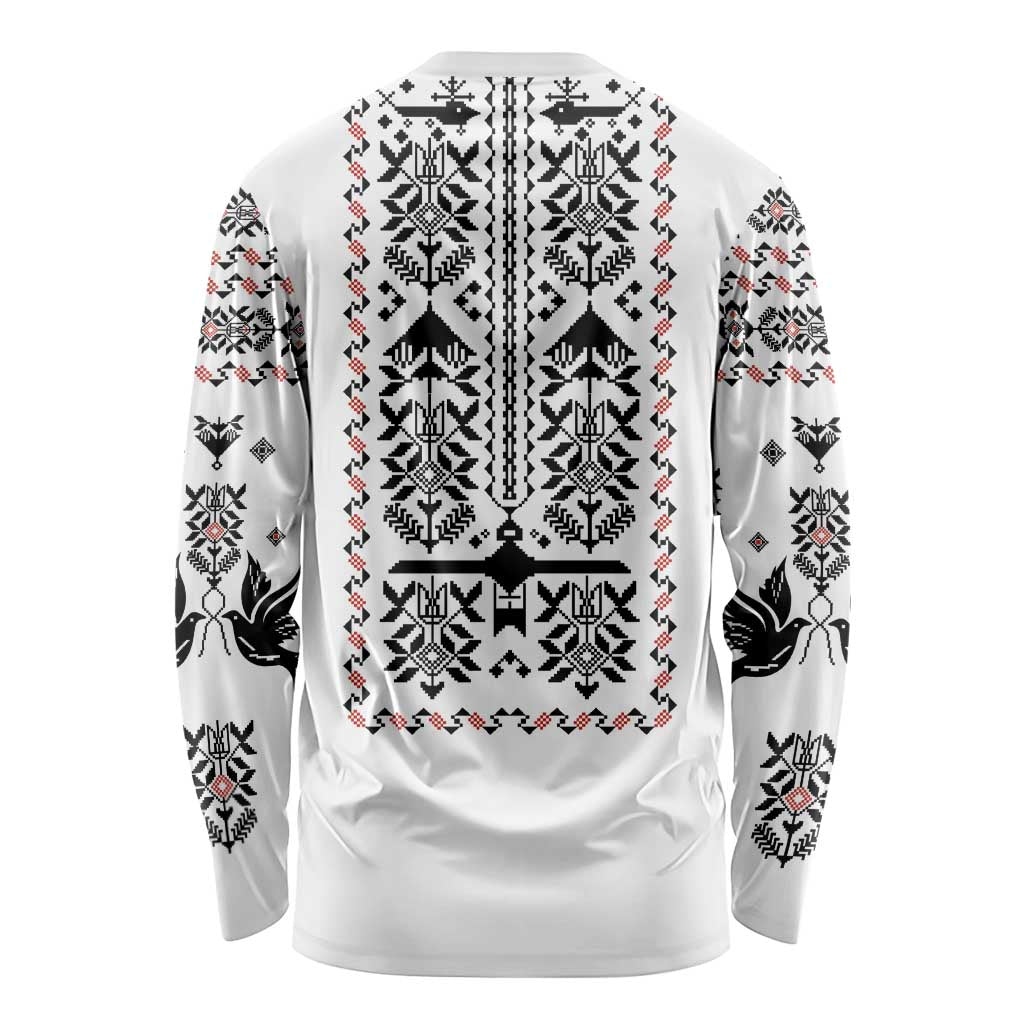 Ukraine Military Vyshyvanka Pattern Long Sleeve Shirt Ukrainian Heritage White Tactical Style - Wonder Print Shop