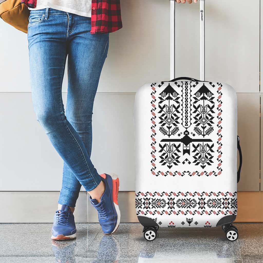 Ukraine Military Vyshyvanka Pattern Luggage Cover Ukrainian Heritage White Tactical Style - Wonder Print Shop
