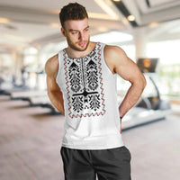 Ukraine Military Vyshyvanka Pattern Men Tank Top Ukrainian Heritage White Tactical Style - Wonder Print Shop