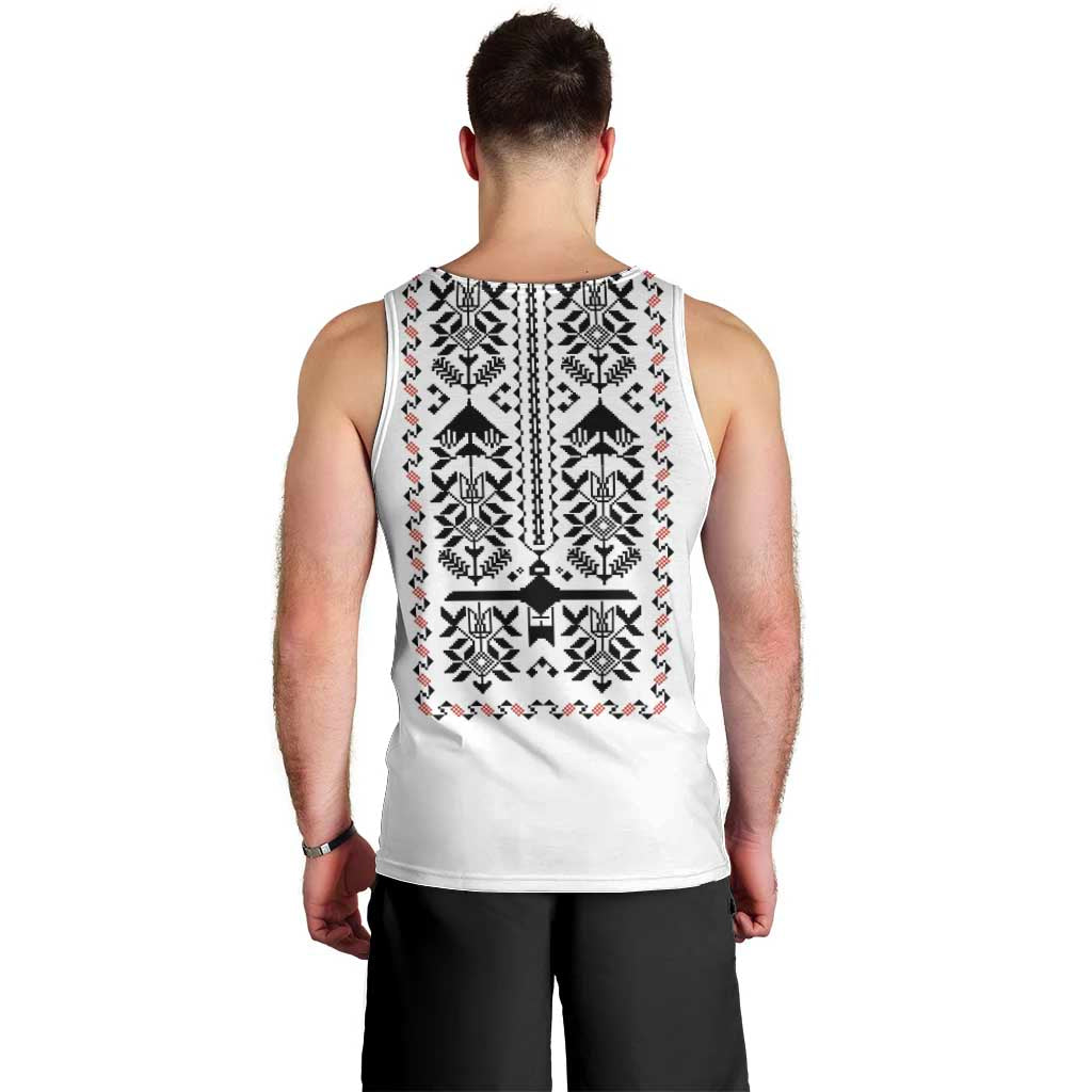 Ukraine Military Vyshyvanka Pattern Men Tank Top Ukrainian Heritage White Tactical Style - Wonder Print Shop