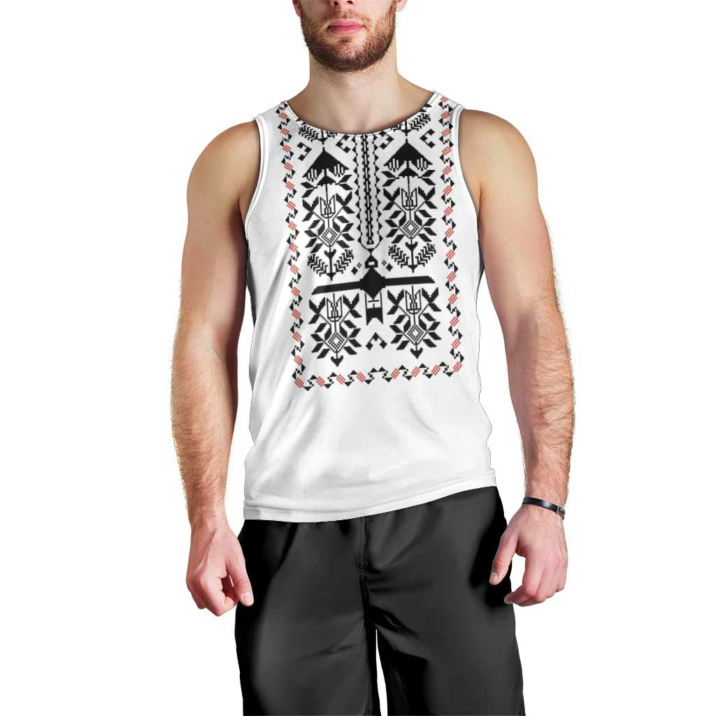 Ukraine Military Vyshyvanka Pattern Men Tank Top Ukrainian Heritage White Tactical Style - Wonder Print Shop