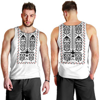 Ukraine Military Vyshyvanka Pattern Men Tank Top Ukrainian Heritage White Tactical Style - Wonder Print Shop
