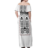 Ukraine Military Vyshyvanka Pattern Off Shoulder Maxi Dress Ukrainian Heritage White Tactical Style - Wonder Print Shop