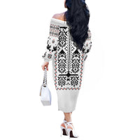 Ukraine Military Vyshyvanka Pattern Off The Shoulder Long Sleeve Dress Ukrainian Heritage White Tactical Style - Wonder Print Shop