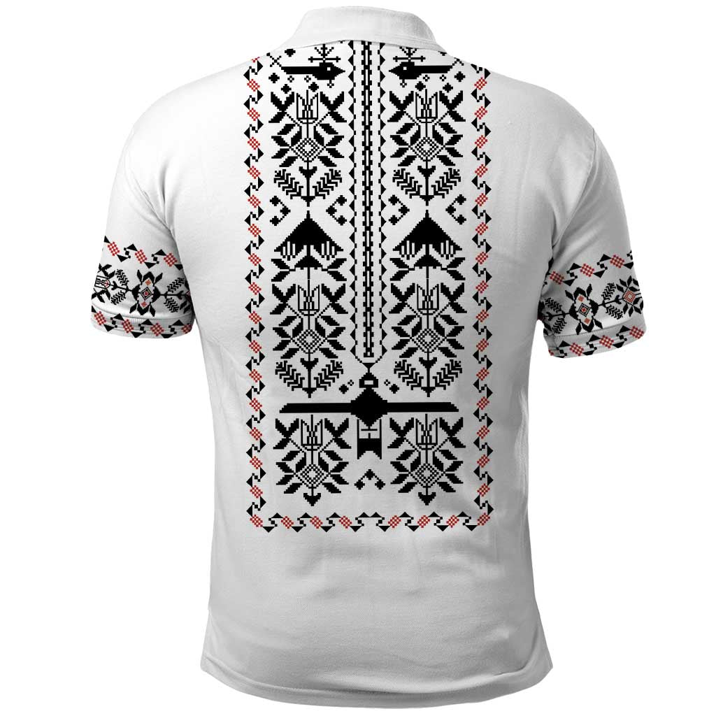 Ukraine Military Vyshyvanka Pattern Polo Shirt Ukrainian Heritage White Tactical Style - Wonder Print Shop