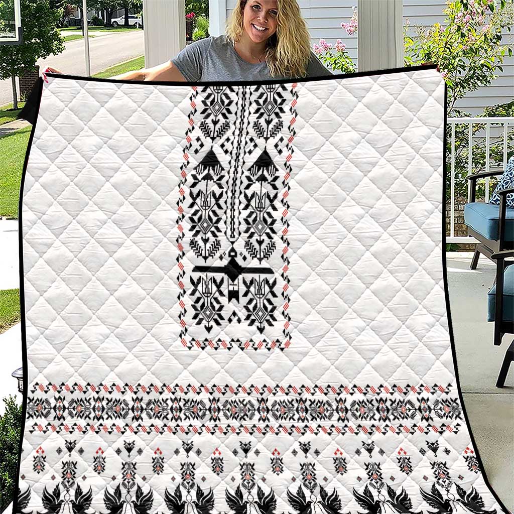 Ukraine Military Vyshyvanka Pattern Quilt Ukrainian Heritage White Tactical Style - Wonder Print Shop