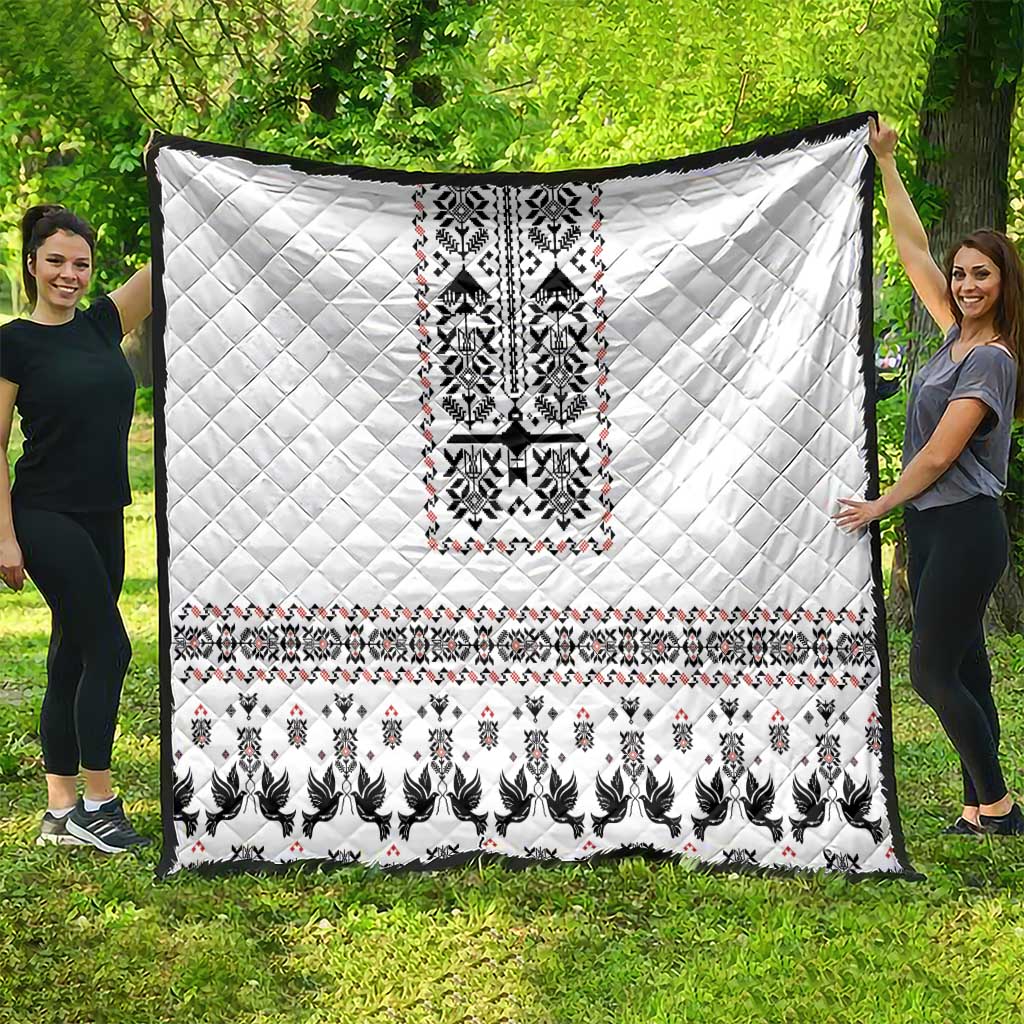 Ukraine Military Vyshyvanka Pattern Quilt Ukrainian Heritage White Tactical Style - Wonder Print Shop