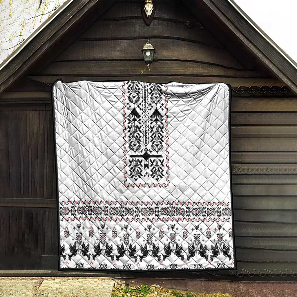 Ukraine Military Vyshyvanka Pattern Quilt Ukrainian Heritage White Tactical Style - Wonder Print Shop