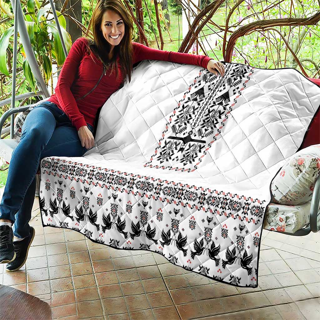 Ukraine Military Vyshyvanka Pattern Quilt Ukrainian Heritage White Tactical Style - Wonder Print Shop