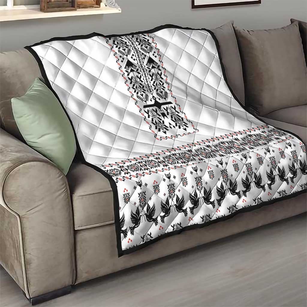 Ukraine Military Vyshyvanka Pattern Quilt Ukrainian Heritage White Tactical Style - Wonder Print Shop