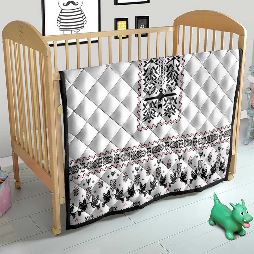 Ukraine Military Vyshyvanka Pattern Quilt Ukrainian Heritage White Tactical Style - Wonder Print Shop