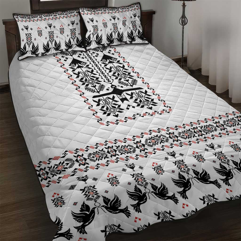 Ukraine Military Vyshyvanka Pattern Quilt Bed Set Ukrainian Heritage White Tactical Style - Wonder Print Shop
