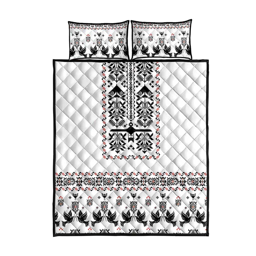 Ukraine Military Vyshyvanka Pattern Quilt Bed Set Ukrainian Heritage White Tactical Style - Wonder Print Shop