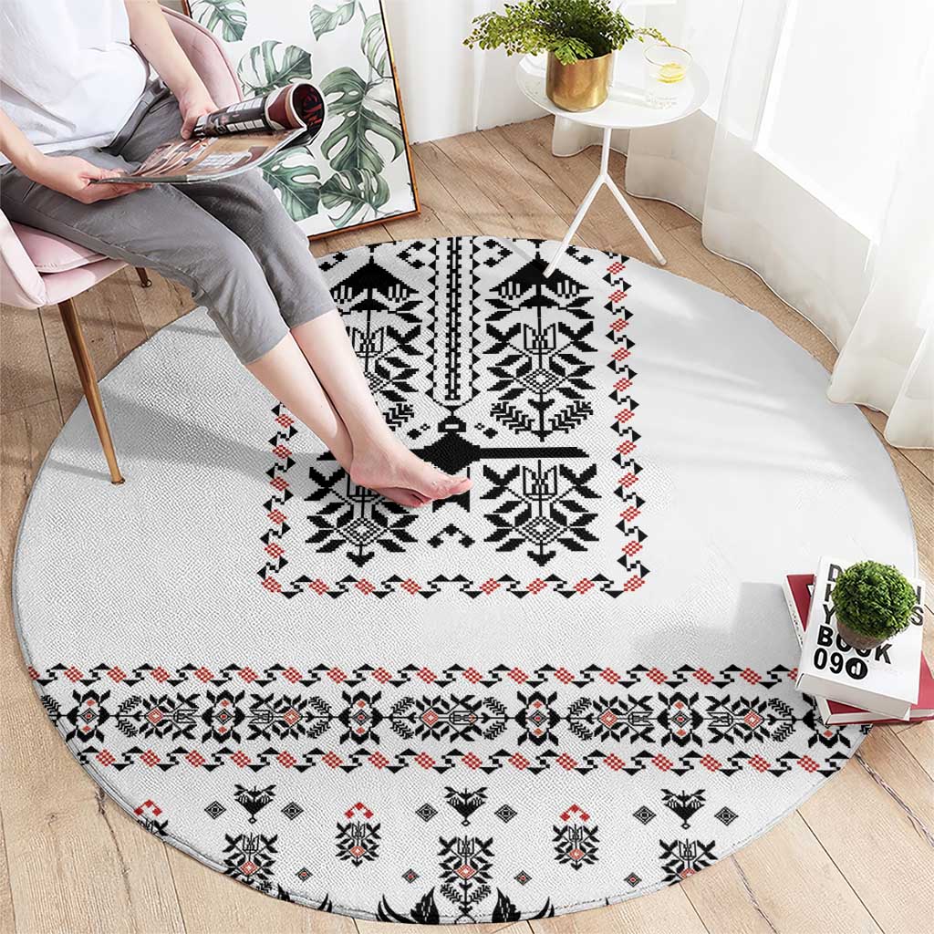 Ukraine Military Vyshyvanka Pattern Round Carpet Ukrainian Heritage White Tactical Style - Wonder Print Shop