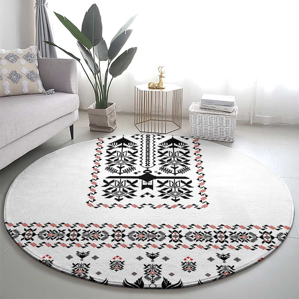 Ukraine Military Vyshyvanka Pattern Round Carpet Ukrainian Heritage White Tactical Style - Wonder Print Shop