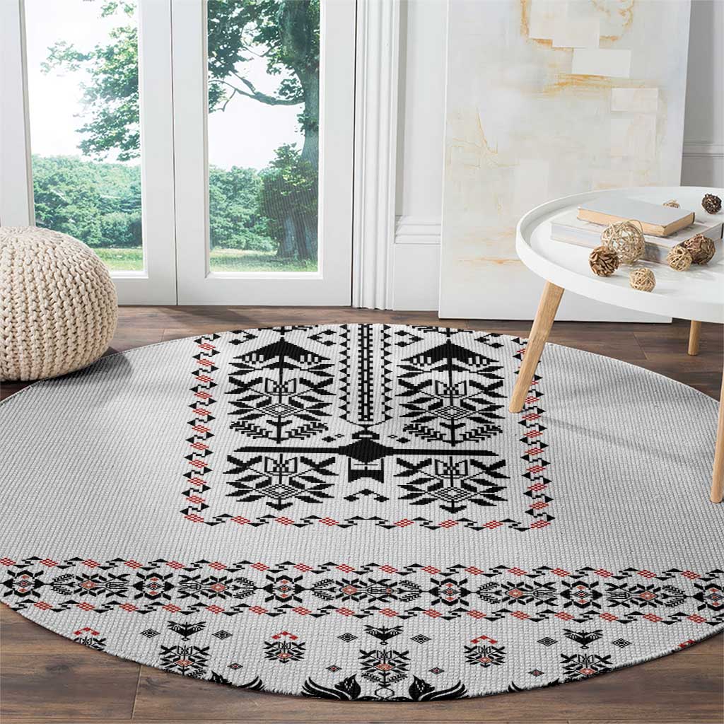 Ukraine Military Vyshyvanka Pattern Round Carpet Ukrainian Heritage White Tactical Style - Wonder Print Shop