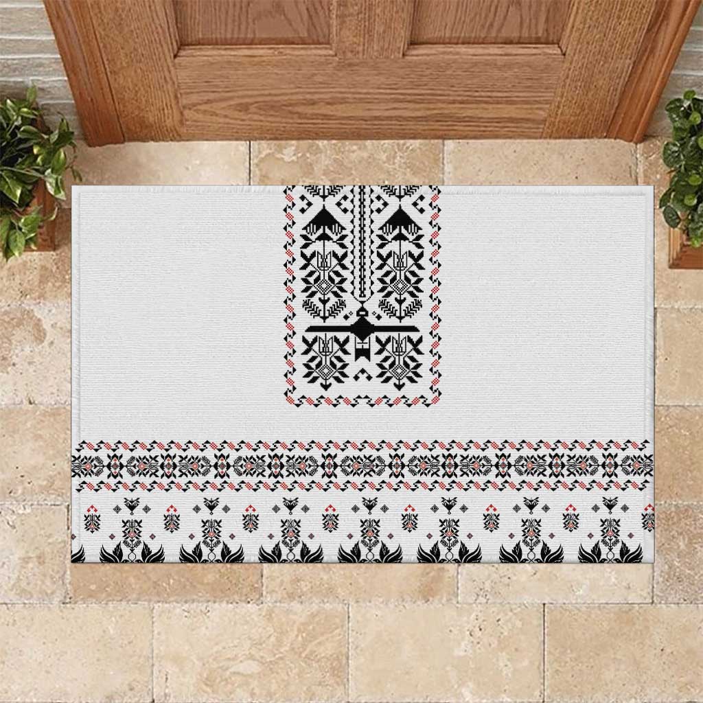 Ukraine Military Vyshyvanka Pattern Rubber Doormat Ukrainian Heritage White Tactical Style - Wonder Print Shop