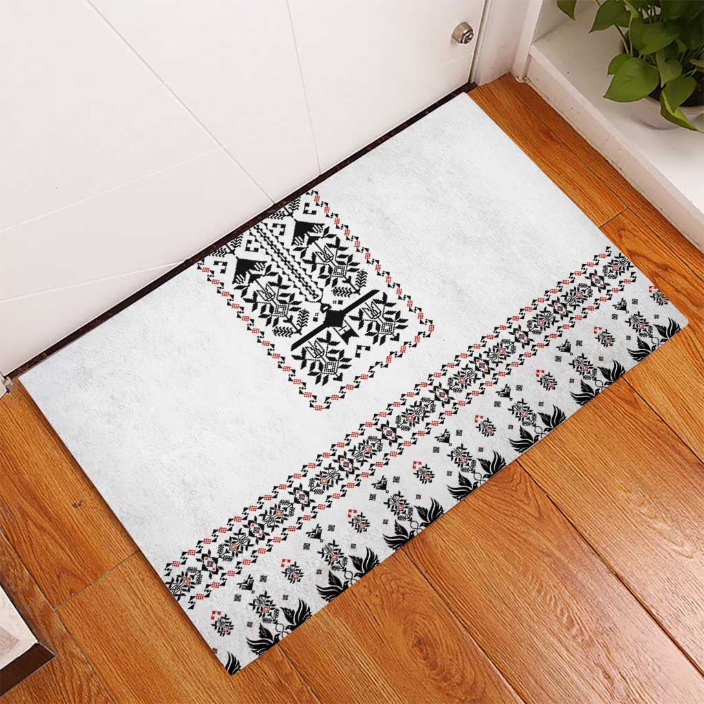 Ukraine Military Vyshyvanka Pattern Rubber Doormat Ukrainian Heritage White Tactical Style - Wonder Print Shop