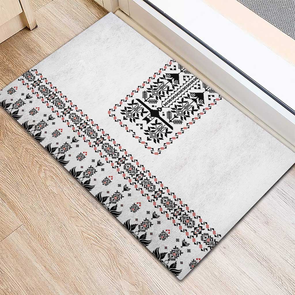 Ukraine Military Vyshyvanka Pattern Rubber Doormat Ukrainian Heritage White Tactical Style - Wonder Print Shop