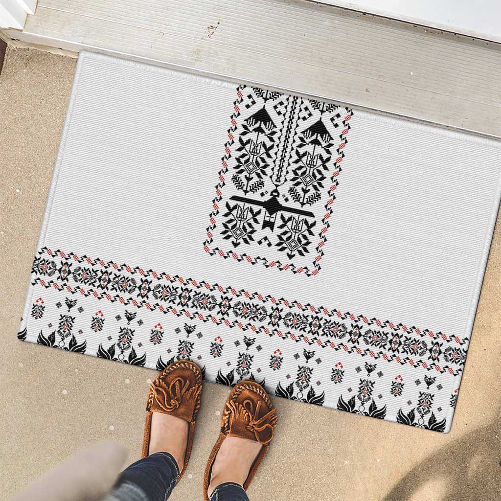 Ukraine Military Vyshyvanka Pattern Rubber Doormat Ukrainian Heritage White Tactical Style - Wonder Print Shop