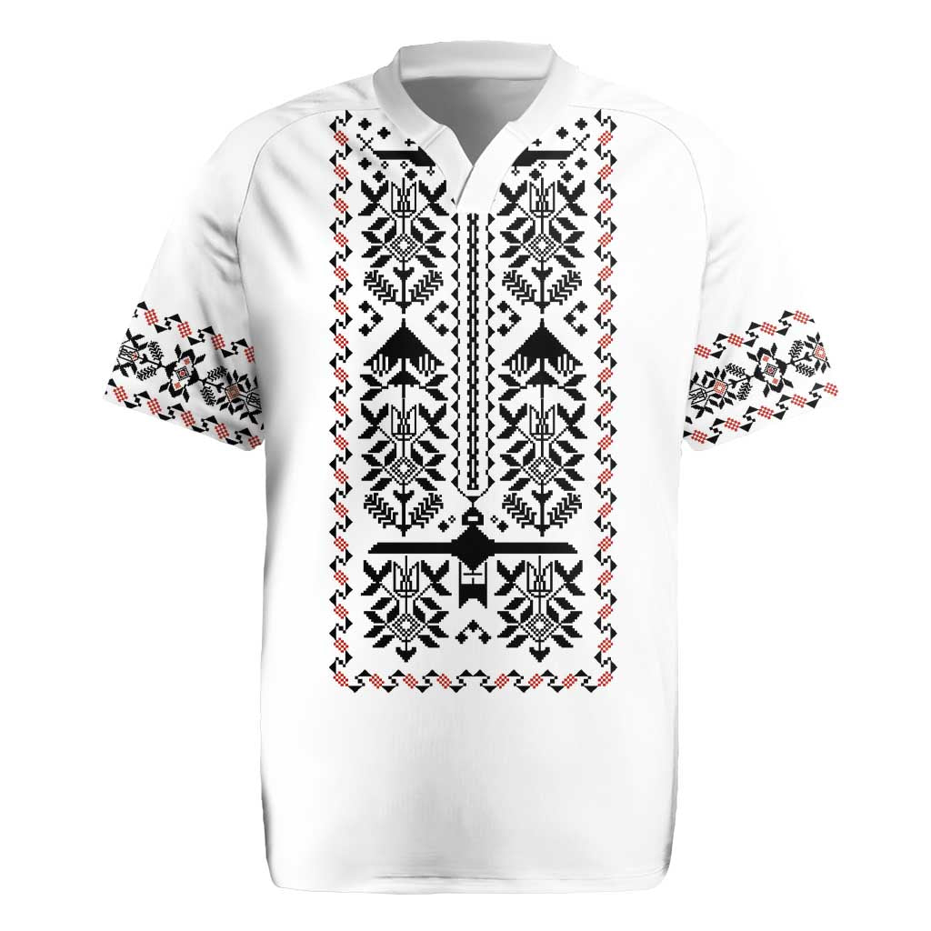 Ukraine Military Vyshyvanka Pattern Rugby Jersey Ukrainian Heritage White Tactical Style - Wonder Print Shop