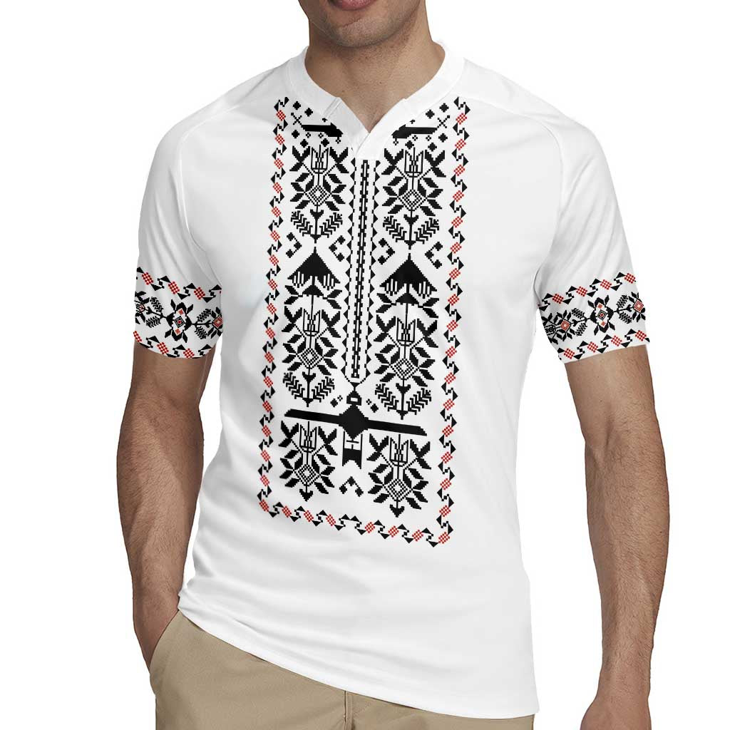 Ukraine Military Vyshyvanka Pattern Rugby Jersey Ukrainian Heritage White Tactical Style - Wonder Print Shop