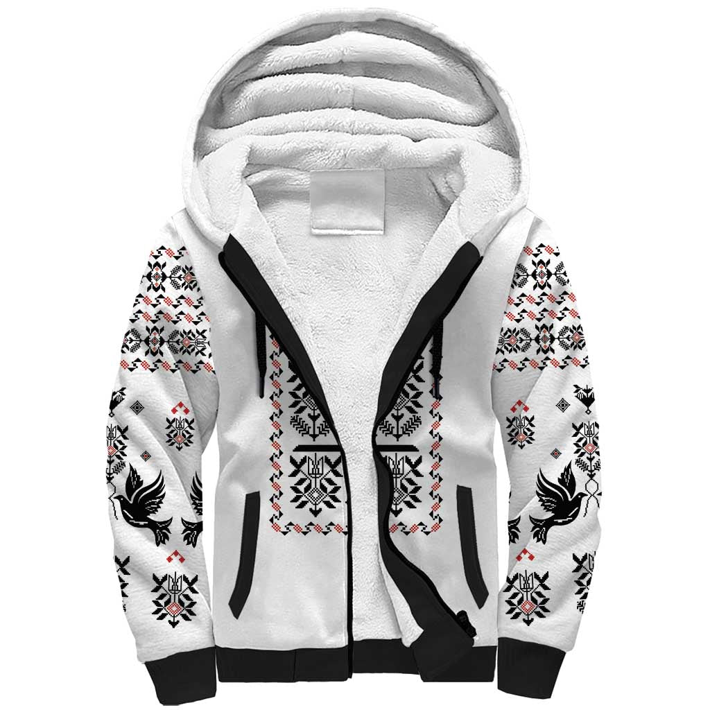 Ukraine Military Vyshyvanka Pattern Sherpa Hoodie Ukrainian Heritage White Tactical Style - Wonder Print Shop