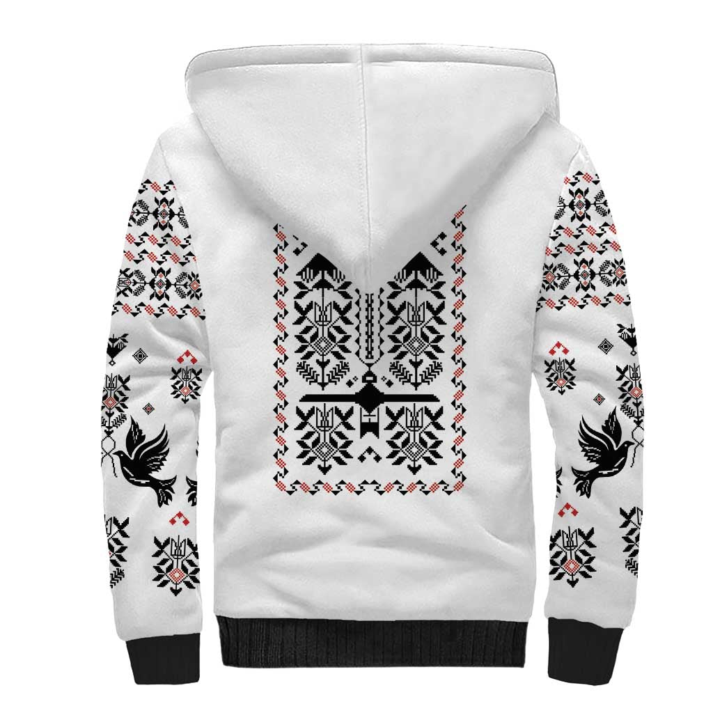 Ukraine Military Vyshyvanka Pattern Sherpa Hoodie Ukrainian Heritage White Tactical Style - Wonder Print Shop