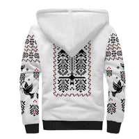 Ukraine Military Vyshyvanka Pattern Sherpa Hoodie Ukrainian Heritage White Tactical Style - Wonder Print Shop