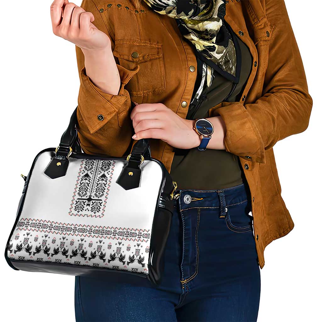 Ukraine Military Vyshyvanka Pattern Shoulder Handbag Ukrainian Heritage White Tactical Style - Wonder Print Shop