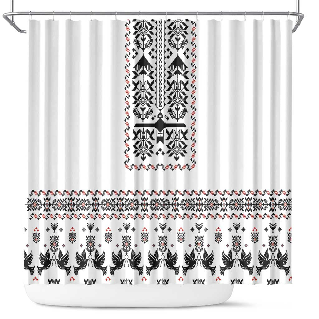 Ukraine Military Vyshyvanka Pattern Shower Curtain Ukrainian Heritage White Tactical Style - Wonder Print Shop