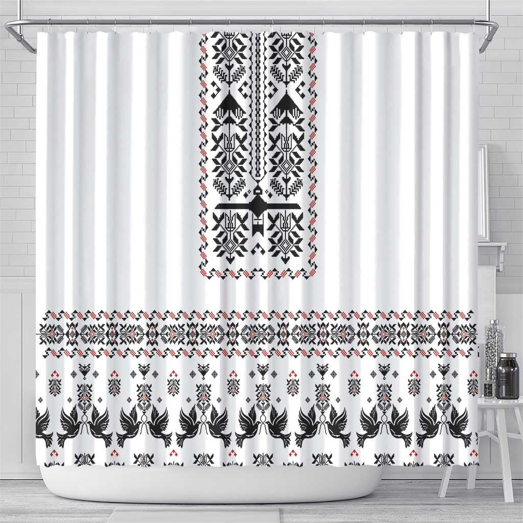 Ukraine Military Vyshyvanka Pattern Shower Curtain Ukrainian Heritage White Tactical Style - Wonder Print Shop