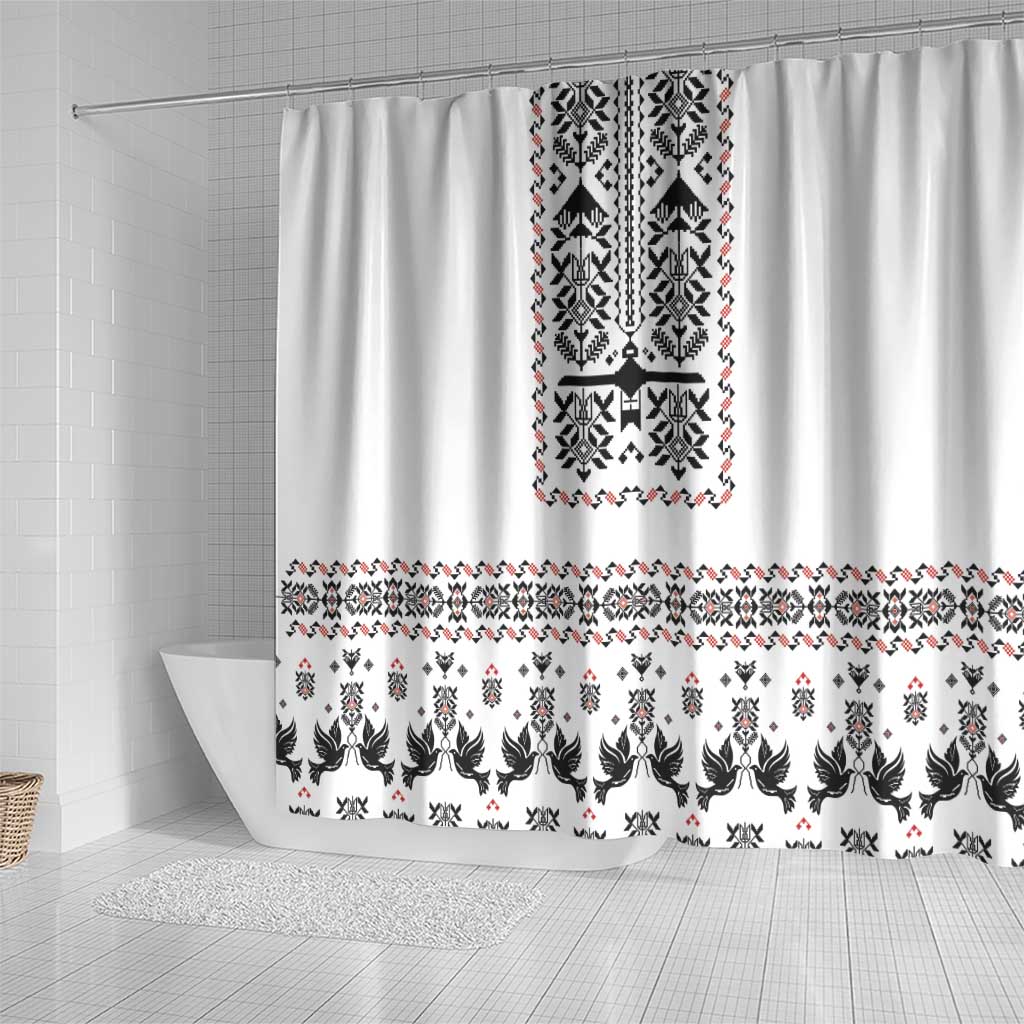 Ukraine Military Vyshyvanka Pattern Shower Curtain Ukrainian Heritage White Tactical Style - Wonder Print Shop