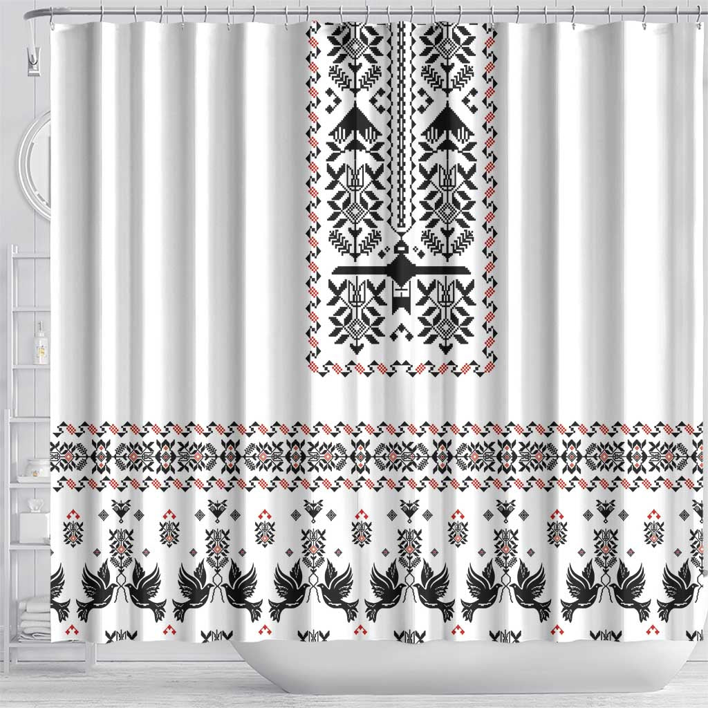 Ukraine Military Vyshyvanka Pattern Shower Curtain Ukrainian Heritage White Tactical Style - Wonder Print Shop