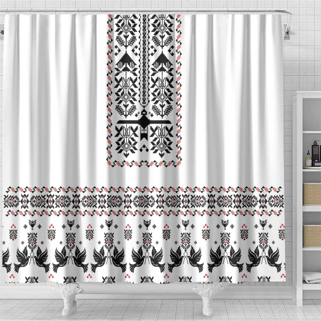 Ukraine Military Vyshyvanka Pattern Shower Curtain Ukrainian Heritage White Tactical Style - Wonder Print Shop