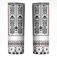 Ukraine Military Vyshyvanka Pattern Skinny Tumbler Ukrainian Heritage White Tactical Style - Wonder Print Shop
