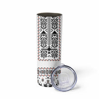 Ukraine Military Vyshyvanka Pattern Skinny Tumbler Ukrainian Heritage White Tactical Style - Wonder Print Shop