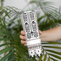 Ukraine Military Vyshyvanka Pattern Skinny Tumbler Ukrainian Heritage White Tactical Style - Wonder Print Shop