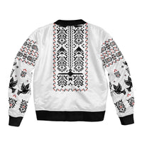 Ukraine Military Vyshyvanka Pattern Sleeve Zip Bomber Jacket Ukrainian Heritage White Tactical Style - Wonder Print Shop