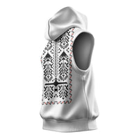 Ukraine Military Vyshyvanka Pattern Sleeveless Hoodie Ukrainian Heritage White Tactical Style - Wonder Print Shop